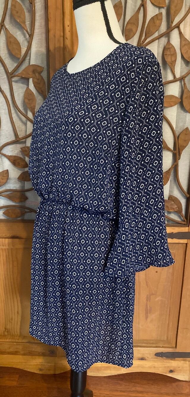 H&M Divided Blue and White Geometric Dress, size 14 womens